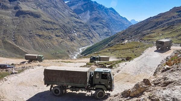 <div class="paragraphs"><p>An army convoy carrying military material on its way to Ladakh.</p></div>