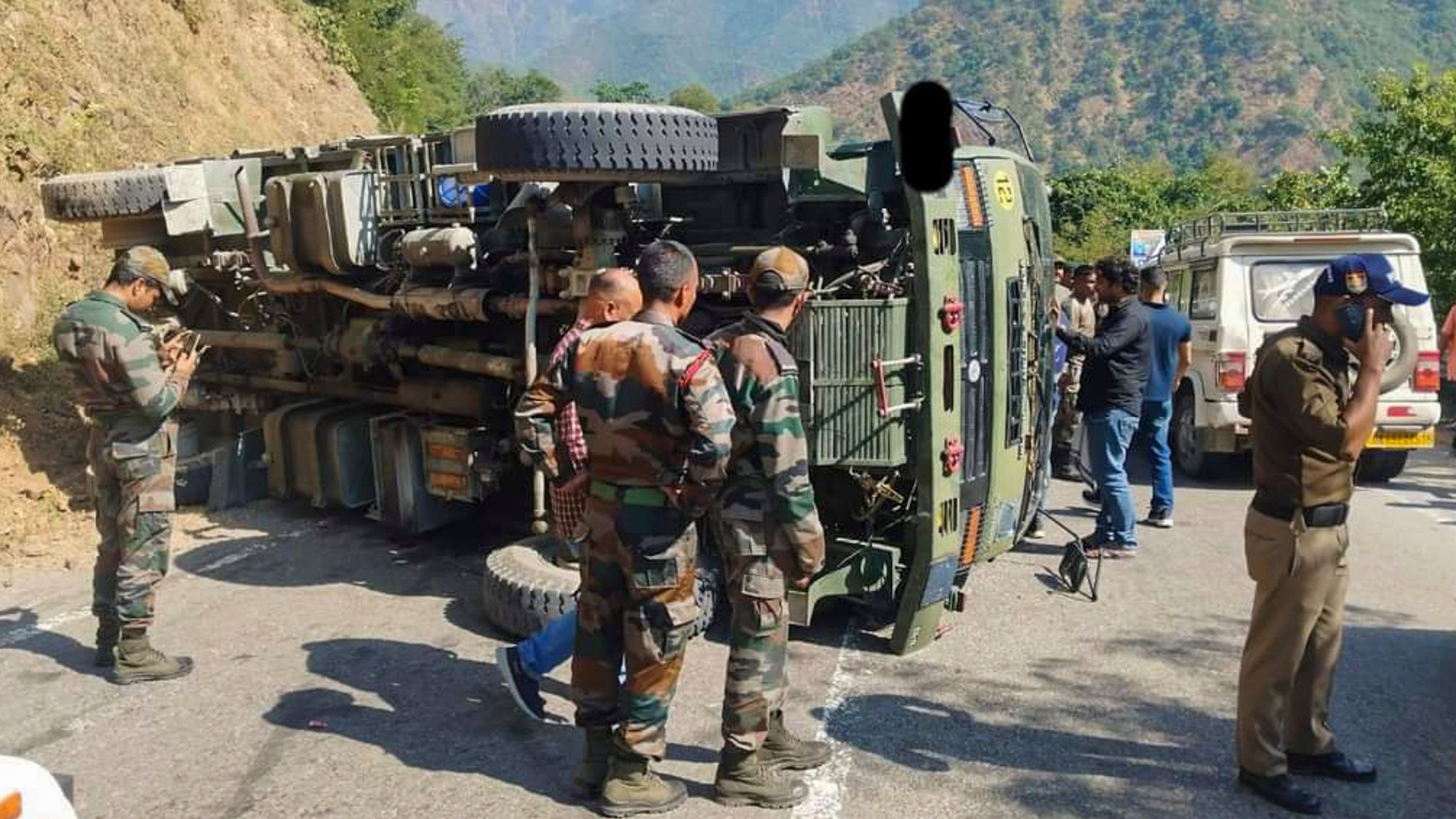 <div class="paragraphs"><p>Representative image showing an army truck after it overturned.</p></div>