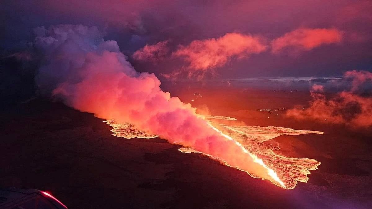 <div class="paragraphs"><p>Lava spurts and flows after the eruption of a volcano in the Reykjanes Peninsula near Grindavik, Iceland, as seen in this handout picture obtained by Reuters on August 23, 2024. </p></div>