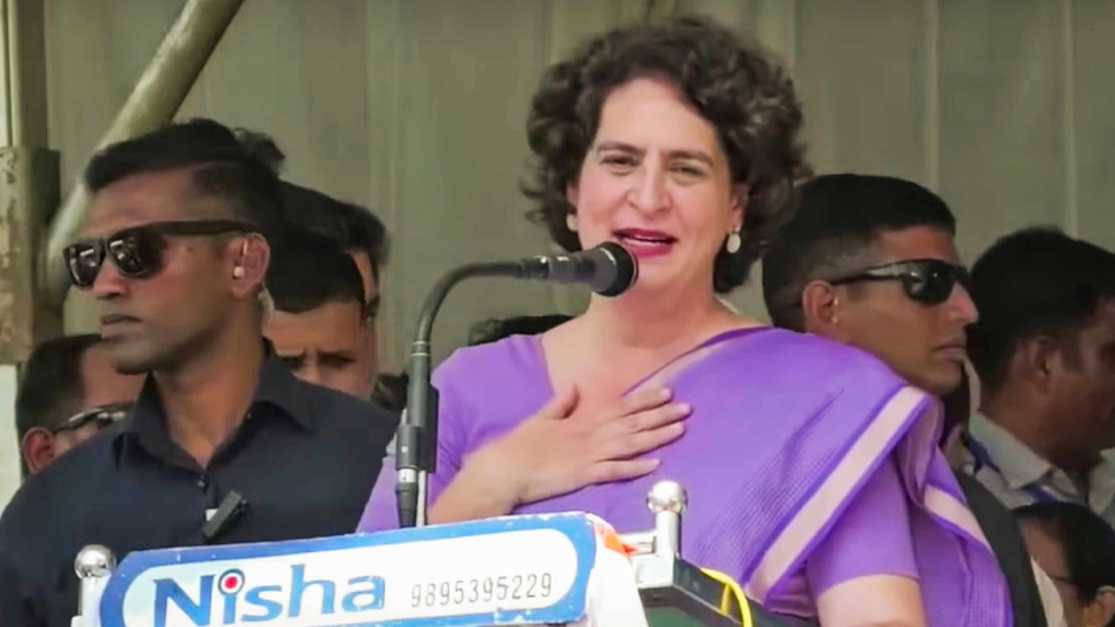 <div class="paragraphs"><p> Congress leader Priyanka Gandhi Vadra addresses a nomination rally for the upcoming Wayanad Lok Sabha bypoll, in Wayanad, Kerala, Wednesday, October 23, 2024.</p></div>