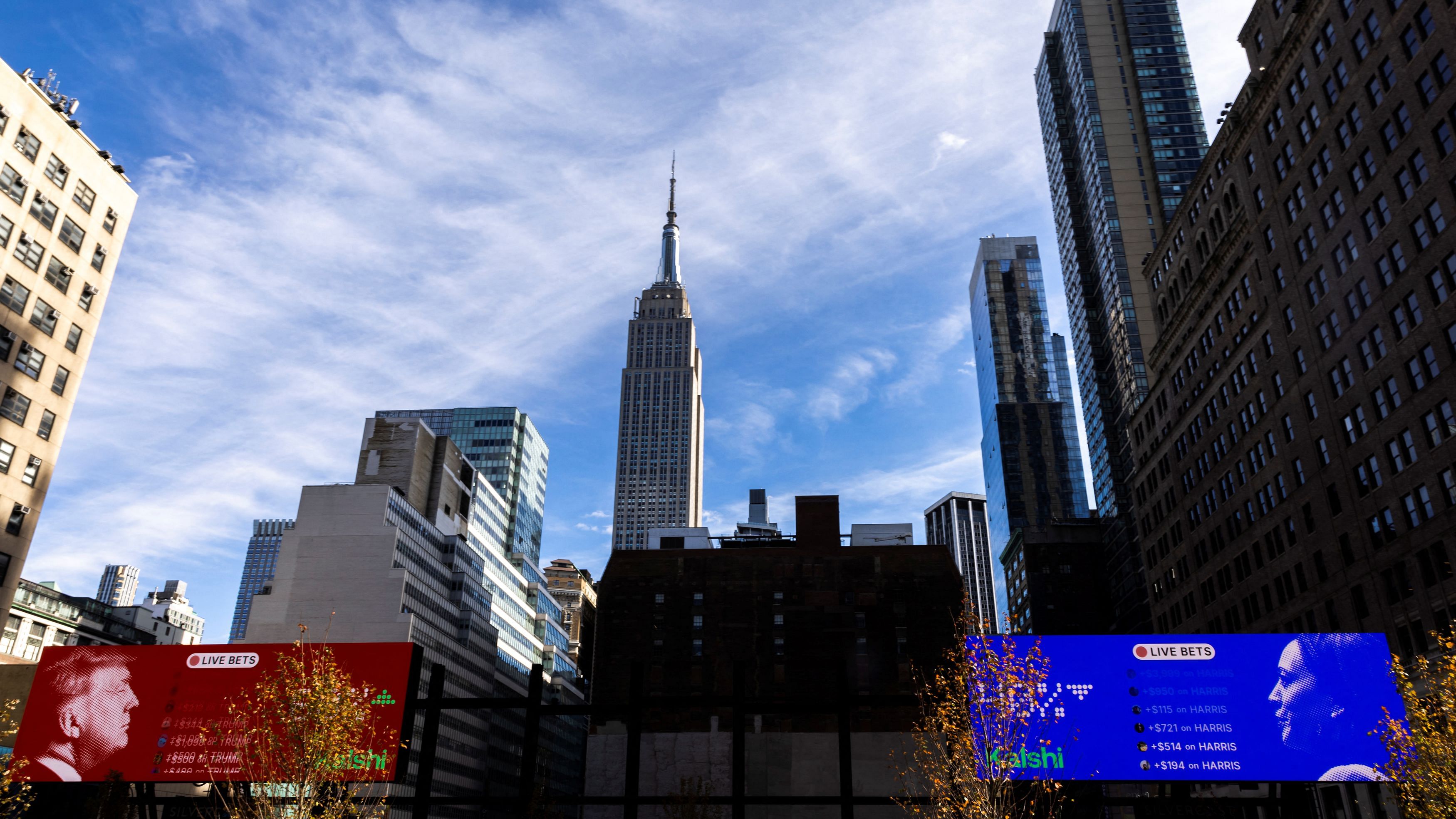 <div class="paragraphs"><p>Images of US Presidential candidates, Former U.S. President Donald Trump and U.S. Vice President Kamala Harris are displayed before Trump's rally at the Madison Square Garden in New York City, US, October 26, 2024. </p></div>