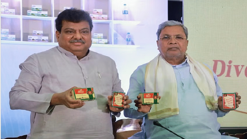 <div class="paragraphs"><p>M B Patil, Minister for Industries and Commerce and Siddaramaiah, Chief Minister of Karnataka show off the famous Mysore Sandal Soap.<br><br></p><p>The products of Karnataka Soaps and Detergents Limited (KSDL), made with pure ingredients and strict quality control, are free from harsh chemicals and gentle on the skin</p></div>