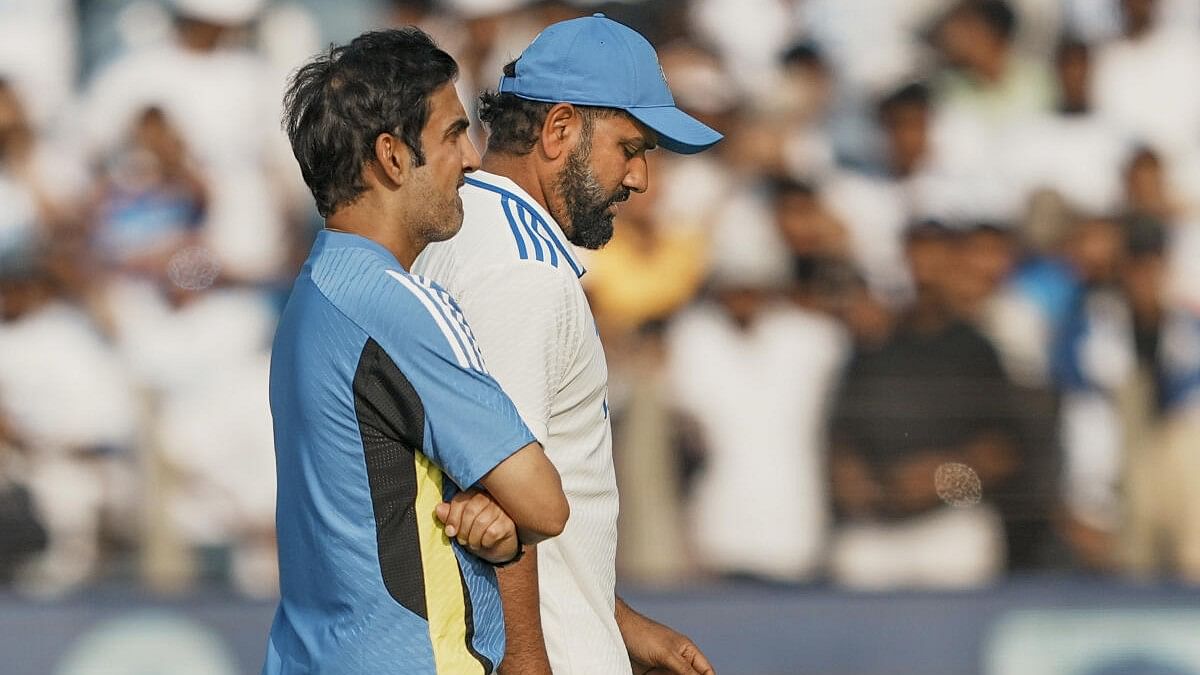 <div class="paragraphs"><p>India's captain Rohit Sharma and head coach Gautam Gambhir after New Zealand won the second test cricket match against India, at the Maharashtra Cricket Association Stadium, in Pune, Saturday, Oct. 26, 2024.</p></div>