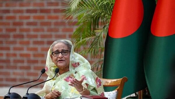 <div class="paragraphs"><p>Sheikh Hasina, the newly elected Prime Minister of Bangladesh and Chairperson of Bangladesh Awami League, speaks during a meeting with foreign observers and journalists at the Prime Minister's residence in Dhaka, Bangladesh, January 8, 2024.</p></div>