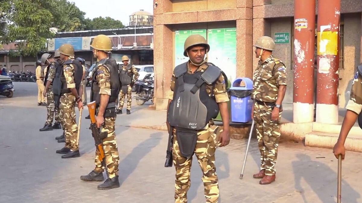 <div class="paragraphs"><p>Police personnel keep a vigil in the violence hit area in Bahraich district.&nbsp;</p></div>