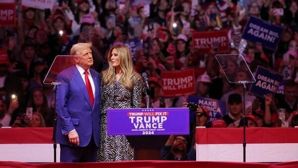 <div class="paragraphs"><p>Republican presidential nominee and former U.S. President Donald Trump embraces Melania Trump during a rally at Madison Square Garden, in New York.&nbsp;</p></div>