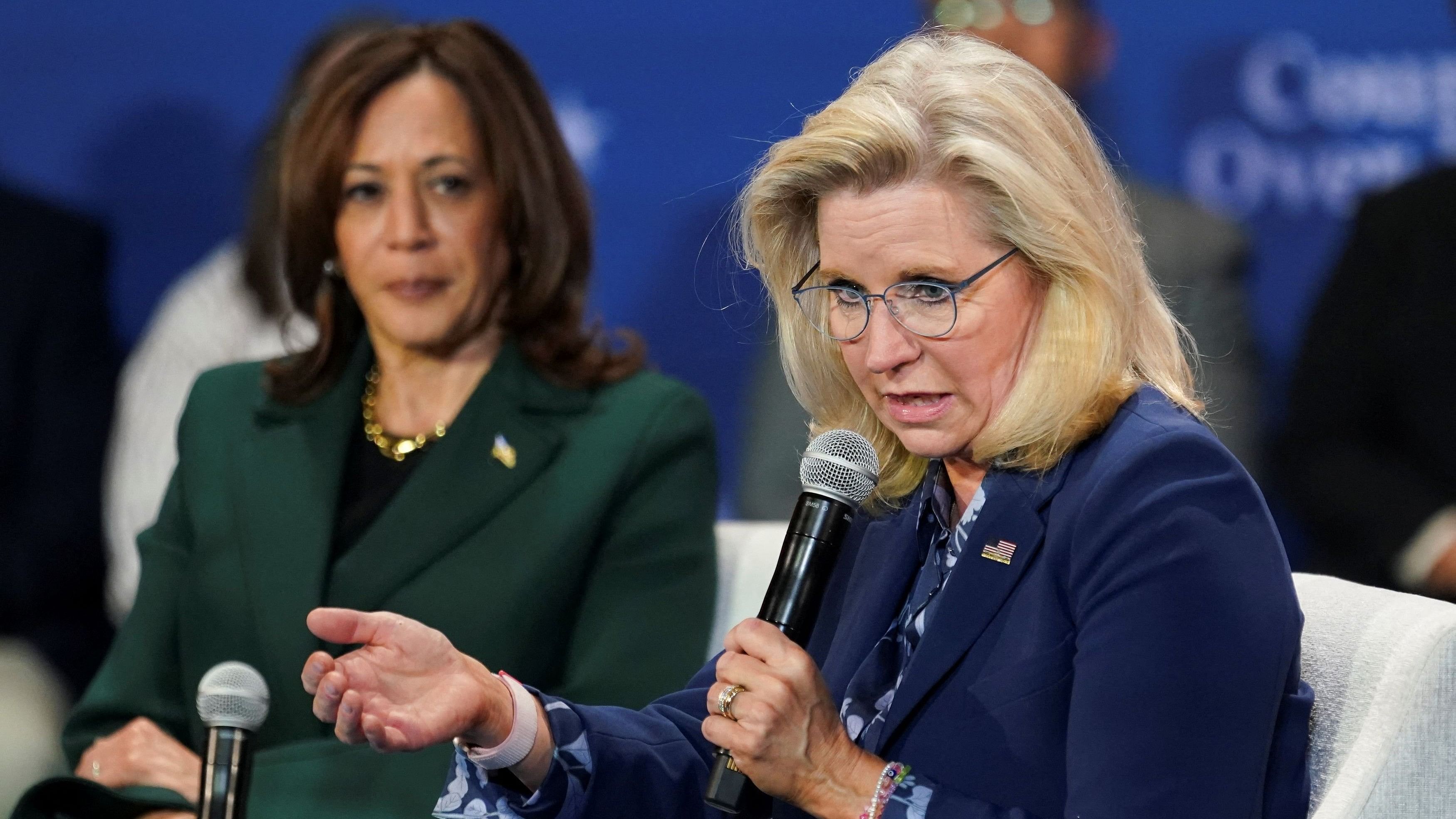 <div class="paragraphs"><p>Former US Rep Liz Cheney  speaks during a conversation with Democratic presidential nominee US Vice President Kamala Harris.</p></div>