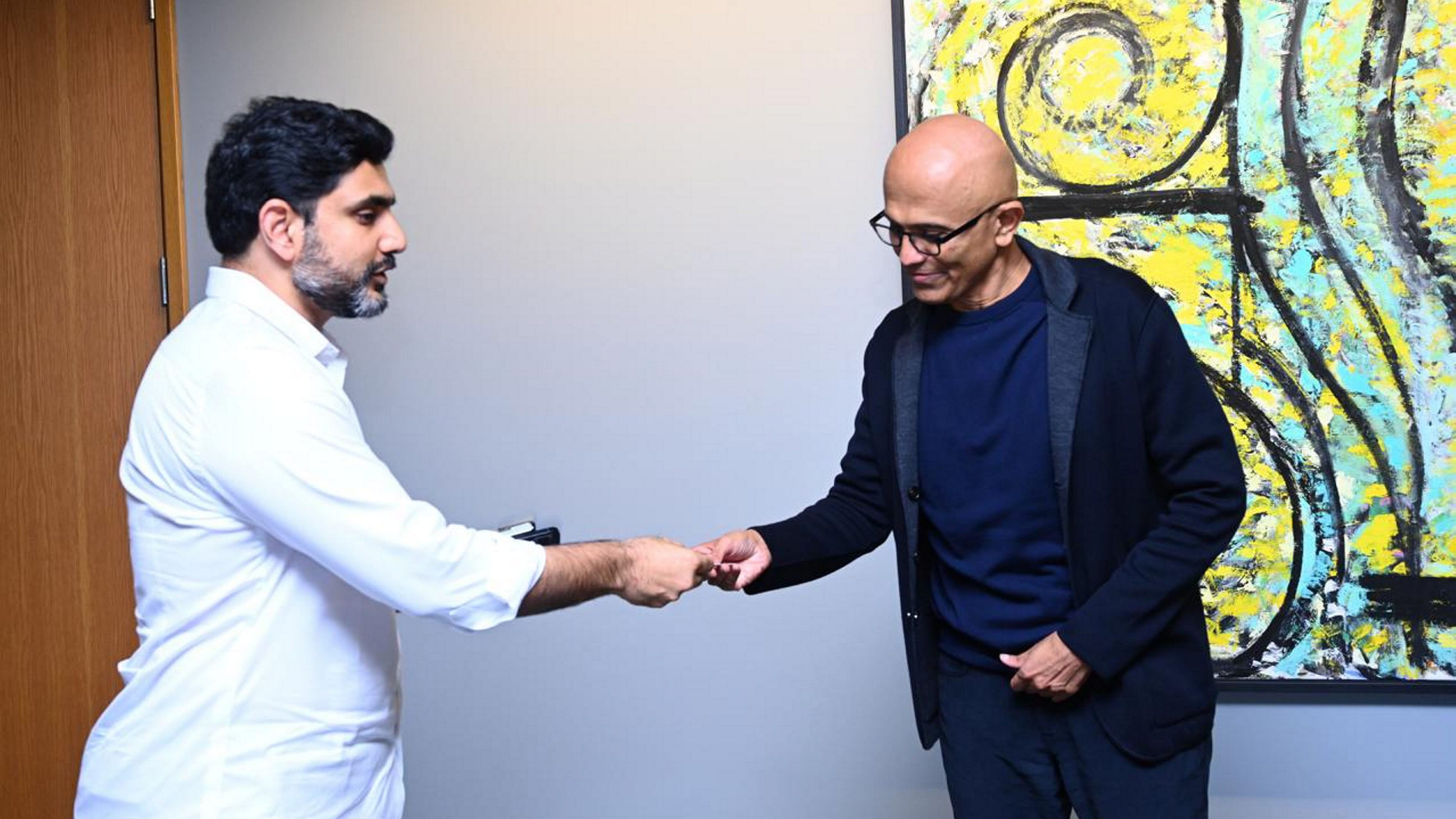 <div class="paragraphs"><p> Andhra Minister Lokesh Nara meets Microsoft CEO Satya Nadella at the Microsoft headquarters in Redmond, Washington. </p></div>