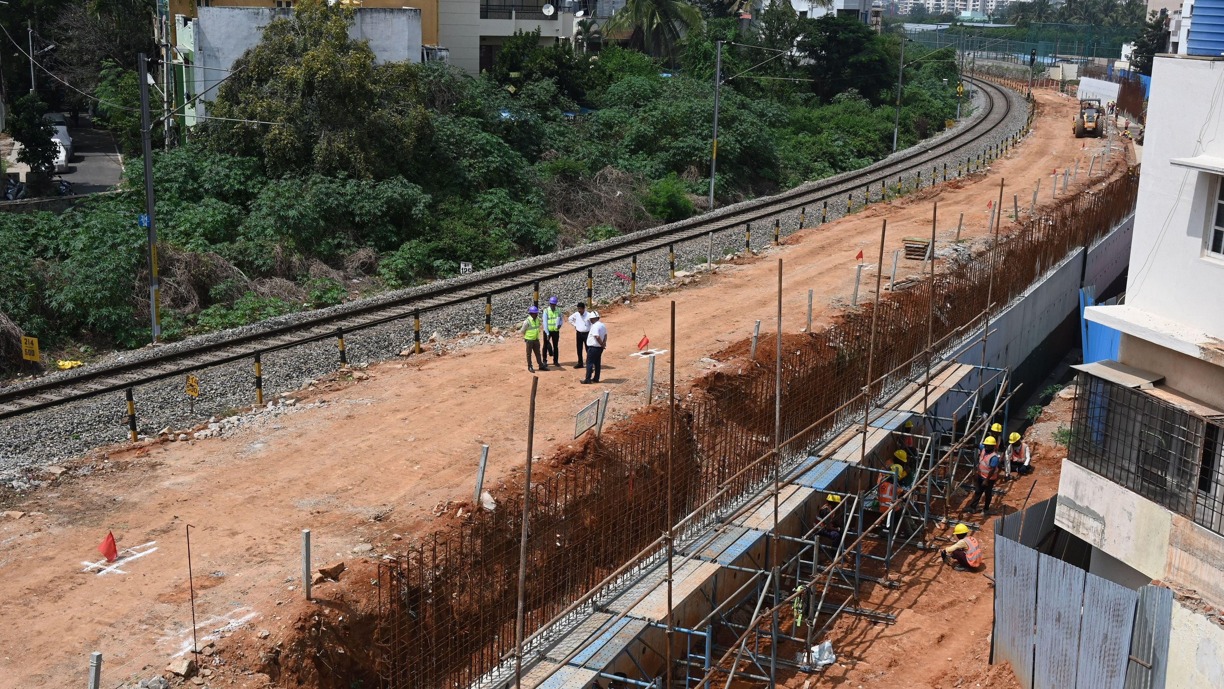 <div class="paragraphs"><p>The Kanakanagar Gate construction site of the Bengaluru Suburban Railway Project on Tuesday. </p></div>