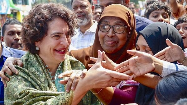 <div class="paragraphs"><p>AICC General Secretary and UDF candidate from Wayanad parliamentary constituency Priyanka Gandhi Vadra meets school students as she campaigns at Engapuzha, in Kozhikhode.&nbsp;</p></div>