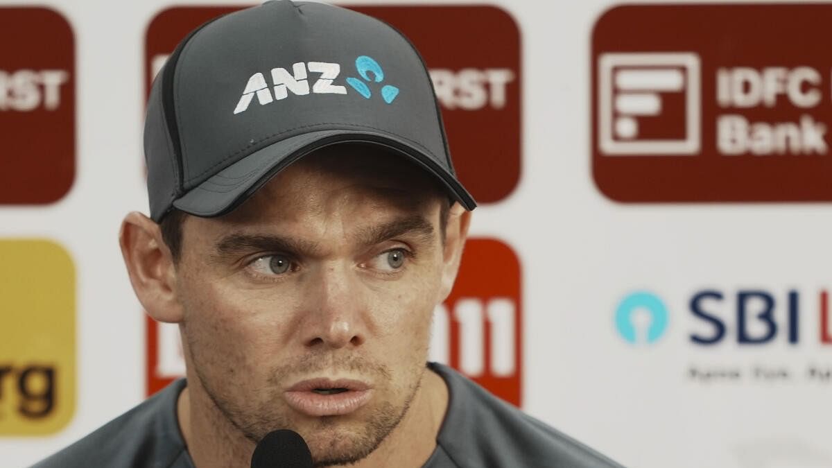 <div class="paragraphs"><p>New Zealand's Tom Latham interacts with the media during a press conference ahead of the third Test cricket match between India and New Zealand, at the Wankhede Stadium in Mumbai, Thursday, Oct. 31, 2024. </p></div>