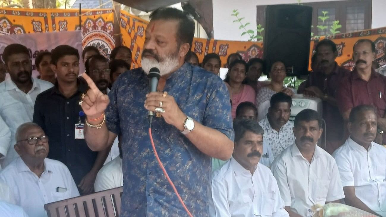 <div class="paragraphs"><p>Union minister of state Suresh Gopi addresses the affected people who are on an indefinite hunger strike.</p></div>