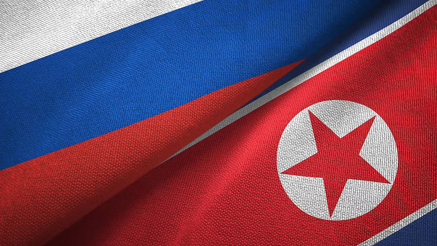 <div class="paragraphs"><p>Russia and North Korea's National flags.</p></div>