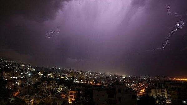 <div class="paragraphs"><p>A lightning flash gleams over Baabda, amid the ongoing hostilities between Hezbollah and Israeli forces, as seen from Baabda, Lebanon.</p></div>