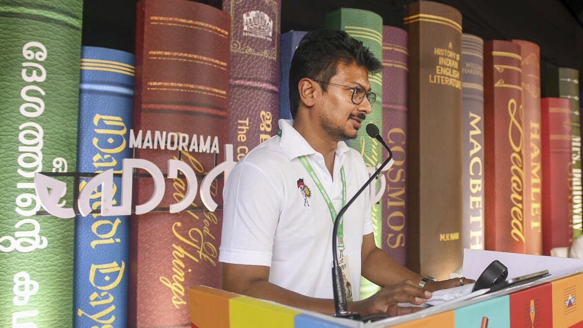 <div class="paragraphs"><p>Tamil Nadu Deputy Chief Minister and DMK leader Udhayanidhi Stalin addresses a gathering during 'Horthus Art&nbsp;and Literary&nbsp;Festival', organized by Malayala&nbsp;Manorama, at Kozhikode Beach Freedom Square, Saturday, Nov 2, 2024.</p></div>