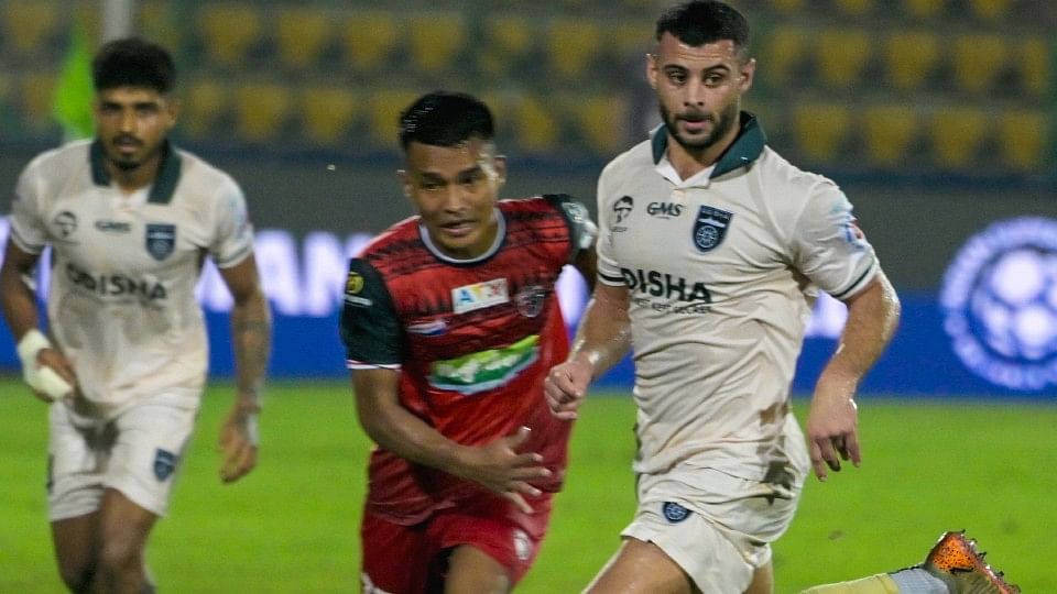 <div class="paragraphs"><p>Odisha FC players in action against NorthEast United FC players, Nov 3, 2024.</p></div>