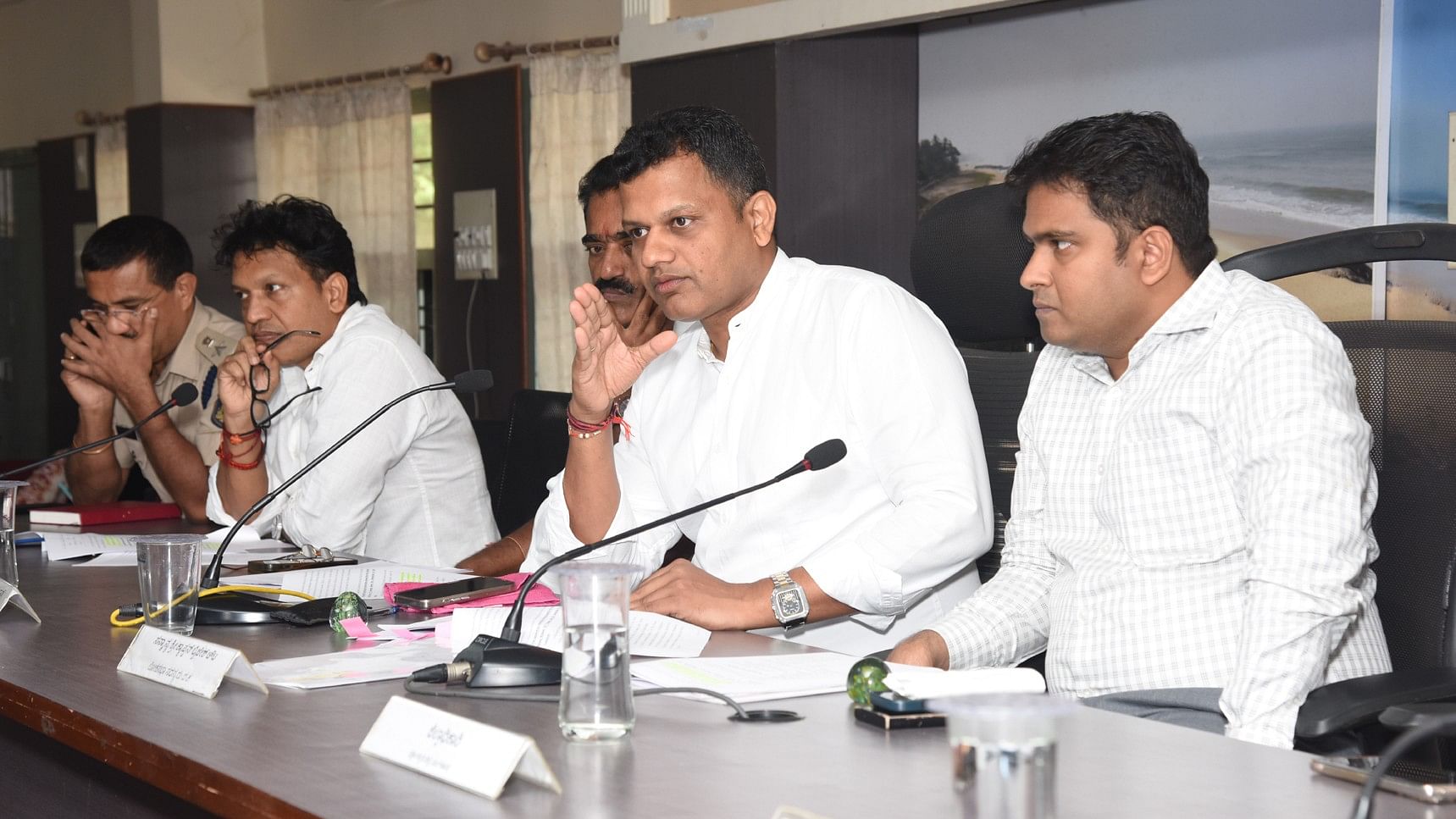 <div class="paragraphs"><p>Dakshina Kannada MP Capt Brijesh Chowta makes a point during railway officials meet at the DC's office in Mangaluru on Monday.</p></div>