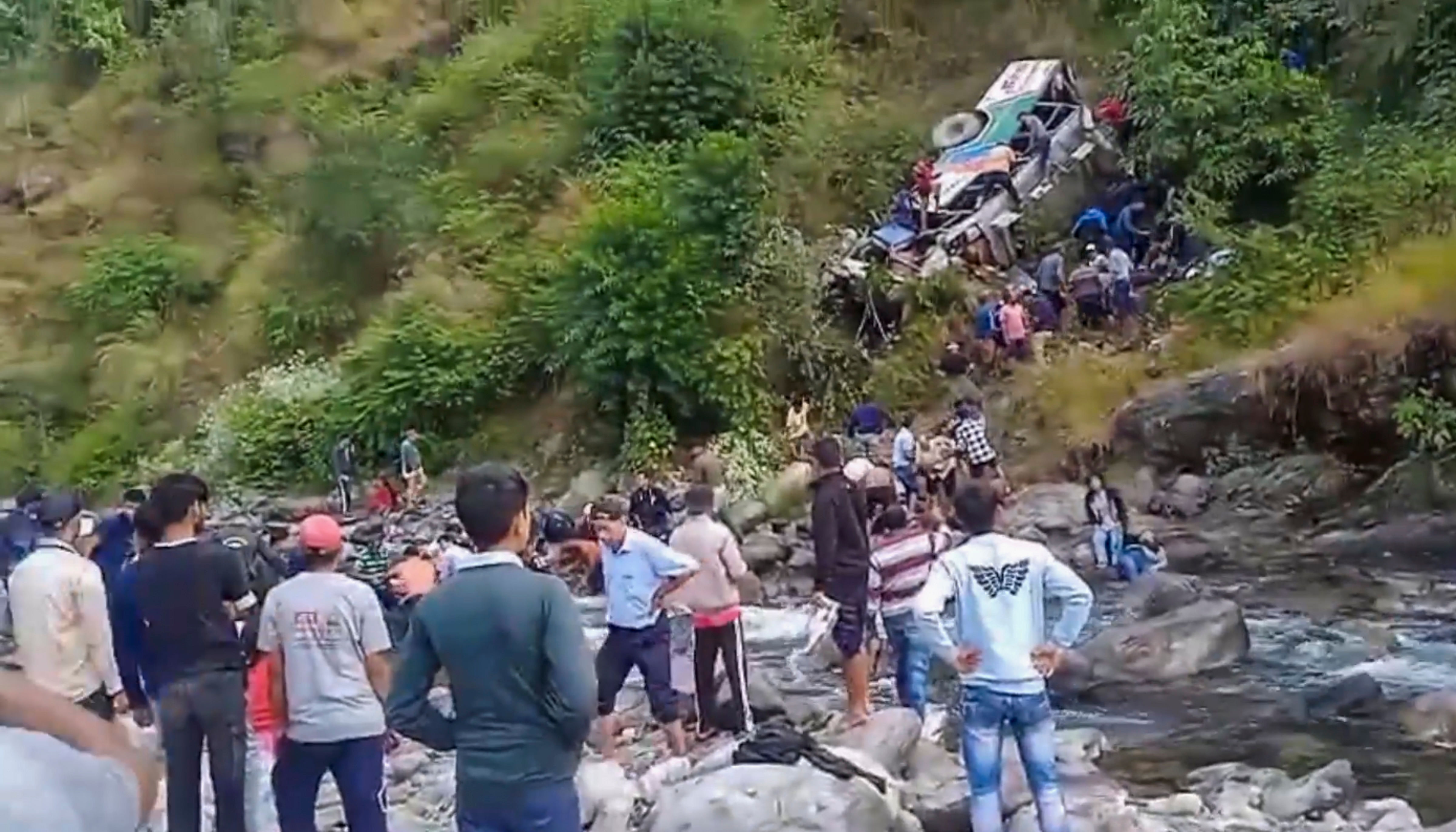 <div class="paragraphs"><p> Rescue work underway after a passenger bus fell into a gorge, in Almora district, Uttarakhand, Monday, Nov. 4, 2024. </p></div>