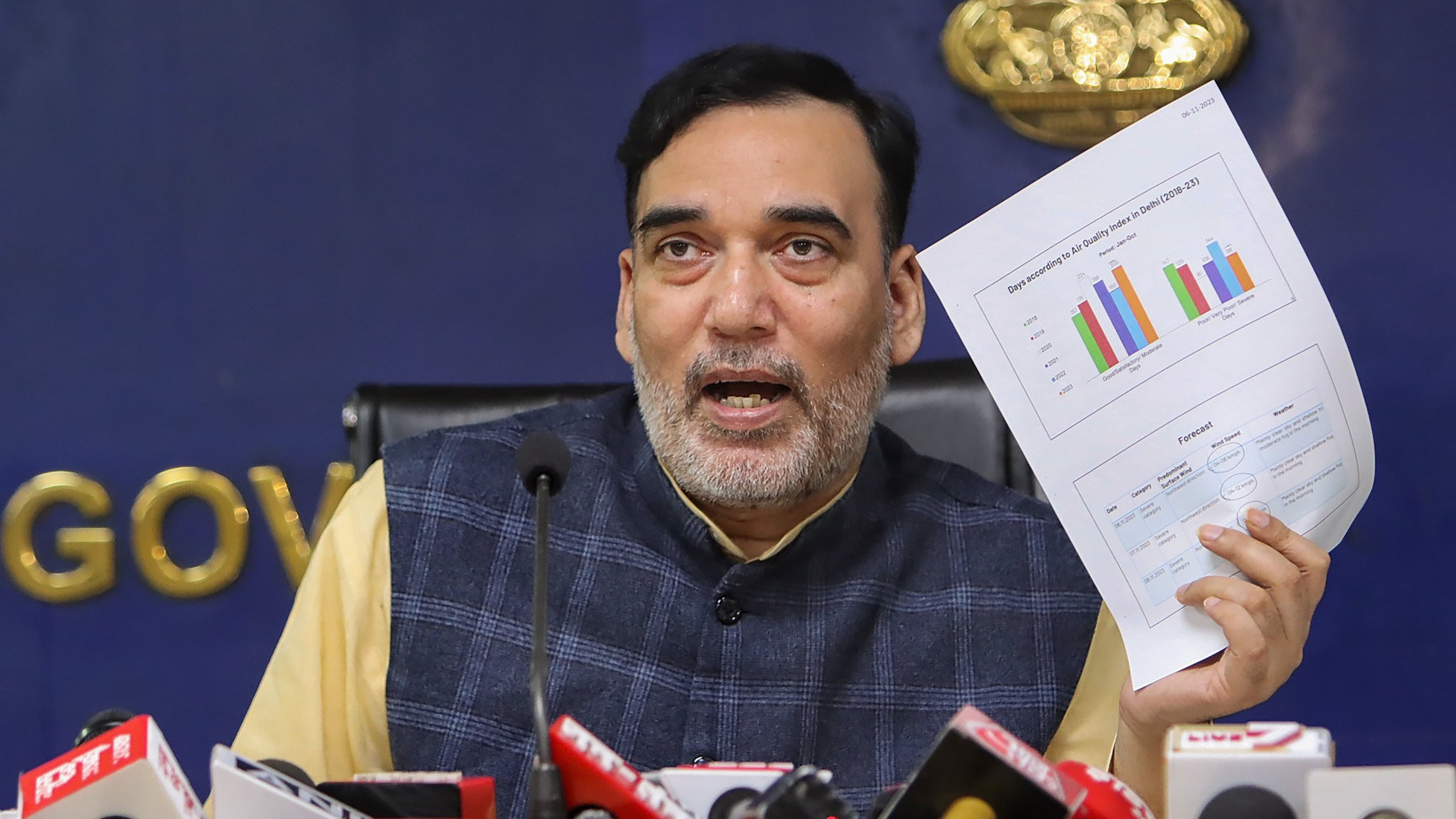 <div class="paragraphs"><p>New Delhi: Delhi Environment Minister Gopal Rai addresses a press conference, in New Delhi, Monday, Nov. 6, 2023.   </p></div>