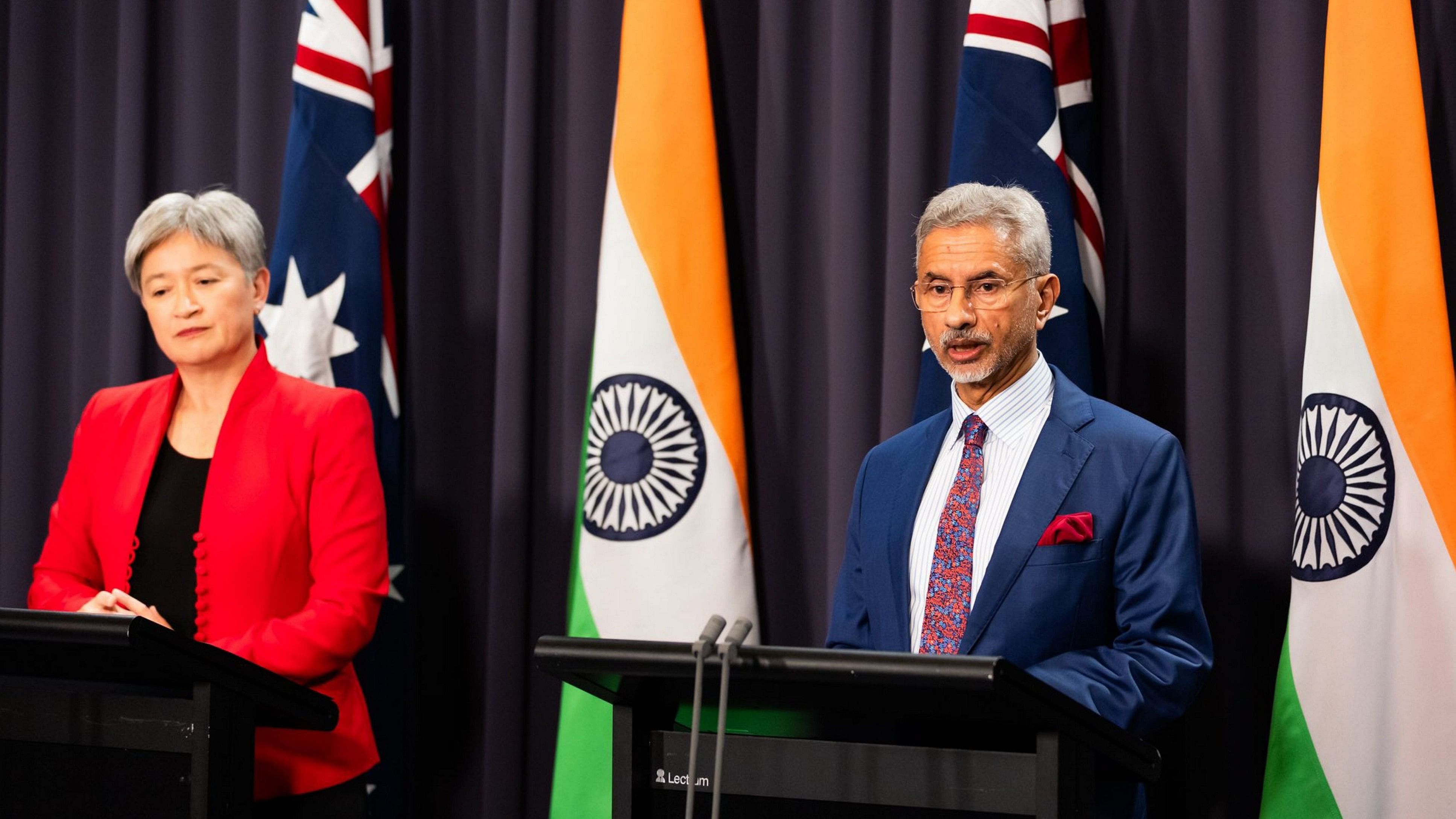 <div class="paragraphs"><p>External Affairs Minister S Jaishankar with Australian Foreign Minister Penny Wong during the 15th India - Australia Foreign Ministers Framework Dialogue, in Canberra, Australia. </p></div>