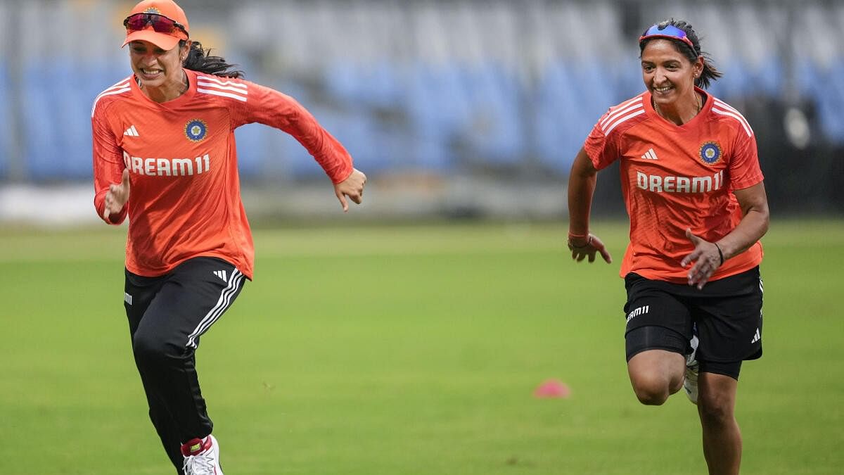 <div class="paragraphs"><p>File photo of Harmanpreet Kaur and teammate Smriti Mandhana during a practice session.&nbsp;</p></div>