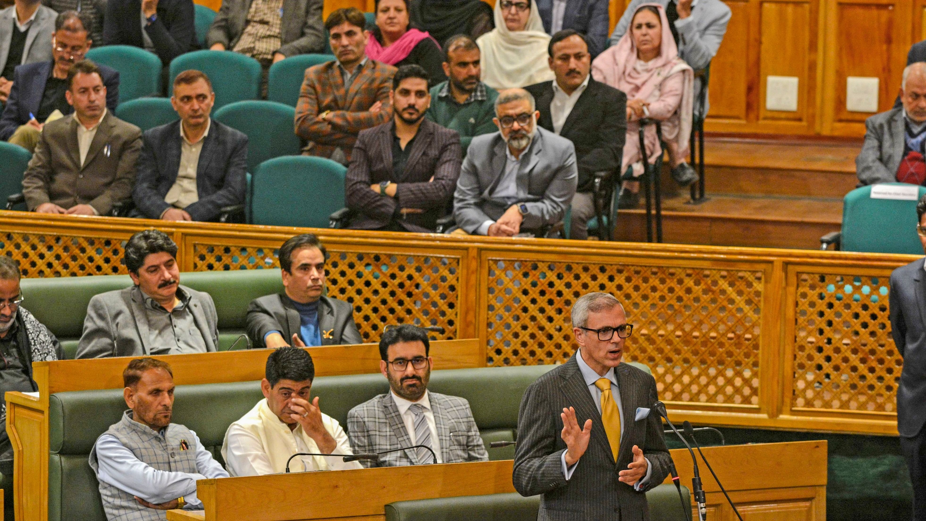 <div class="paragraphs"><p>Jammu and Kashmir Chief Minister Omar Abdullah speaks on the second day of the J &amp; K Legislative Assembly session, in Srinagar, Tuesday, Nov. 5, 2024. </p></div>