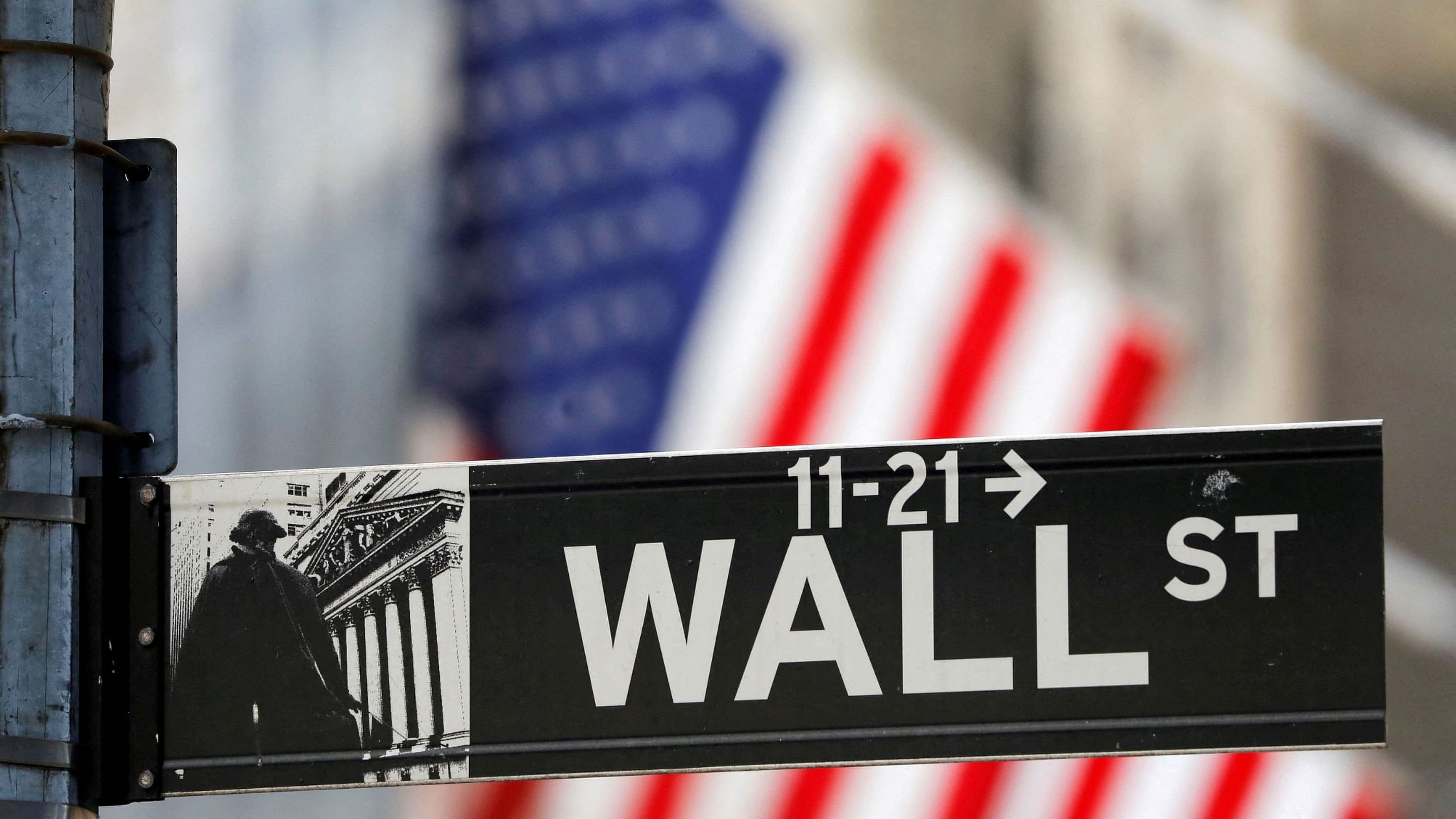 FILE PHOTO: A street sign for Wall Street is seen outside the New York Stock Exchange  in New York City, New York, U.S., July 19, 2021. REUTERS/Andrew Kelly/File Photo