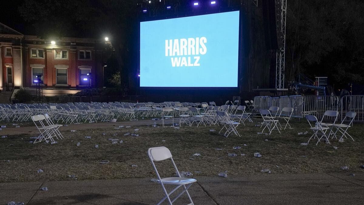 <div class="paragraphs"><p>A view of empty chairs after it was announced that US Democratic presidential nominee Kamala Harris will not appear at Howard University, in Washington, US on November 6, 2024.</p></div>