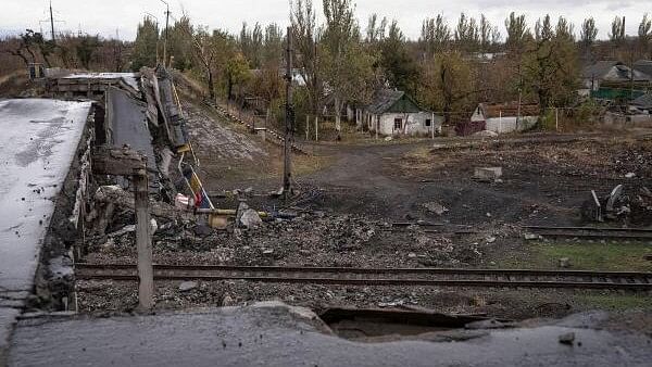 <div class="paragraphs"><p>A view shows a destroyed bridge in the town of Pokrovsk in Donetsk region, Ukraine.</p></div>