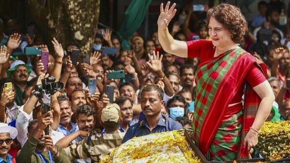 <div class="paragraphs"><p>Congress leader Priyanka Gandhi Vadra during a corner meeting ahead of the Wayanad Lok Sabha bypoll, at Nilambur in Malappuram district, Kerala, Thursday, Nov. 7, 2024.</p></div>