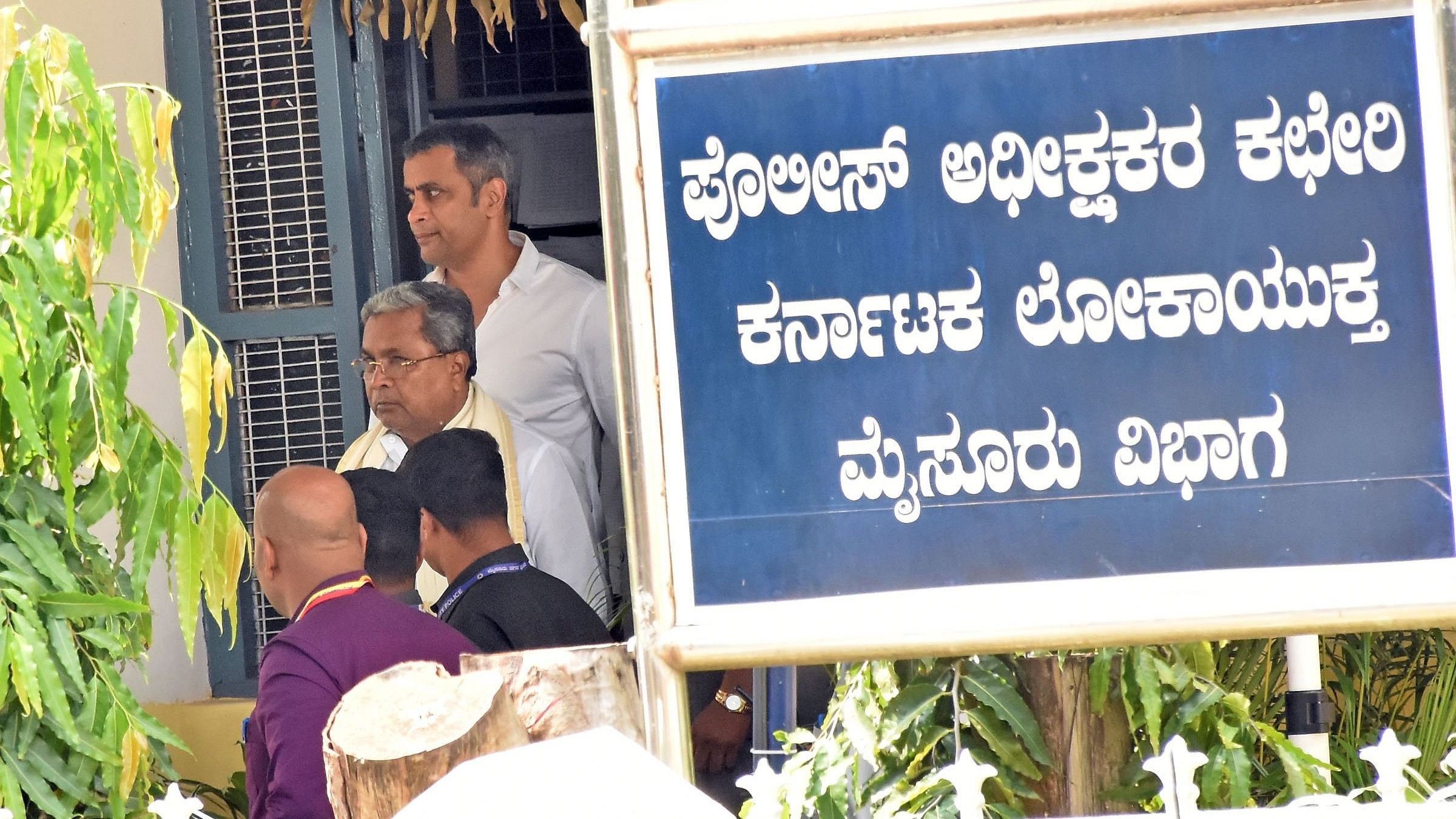 Siddaramaiah comes out of the Lokayukta office after the inquiry in Mysuru on Wednesday. 