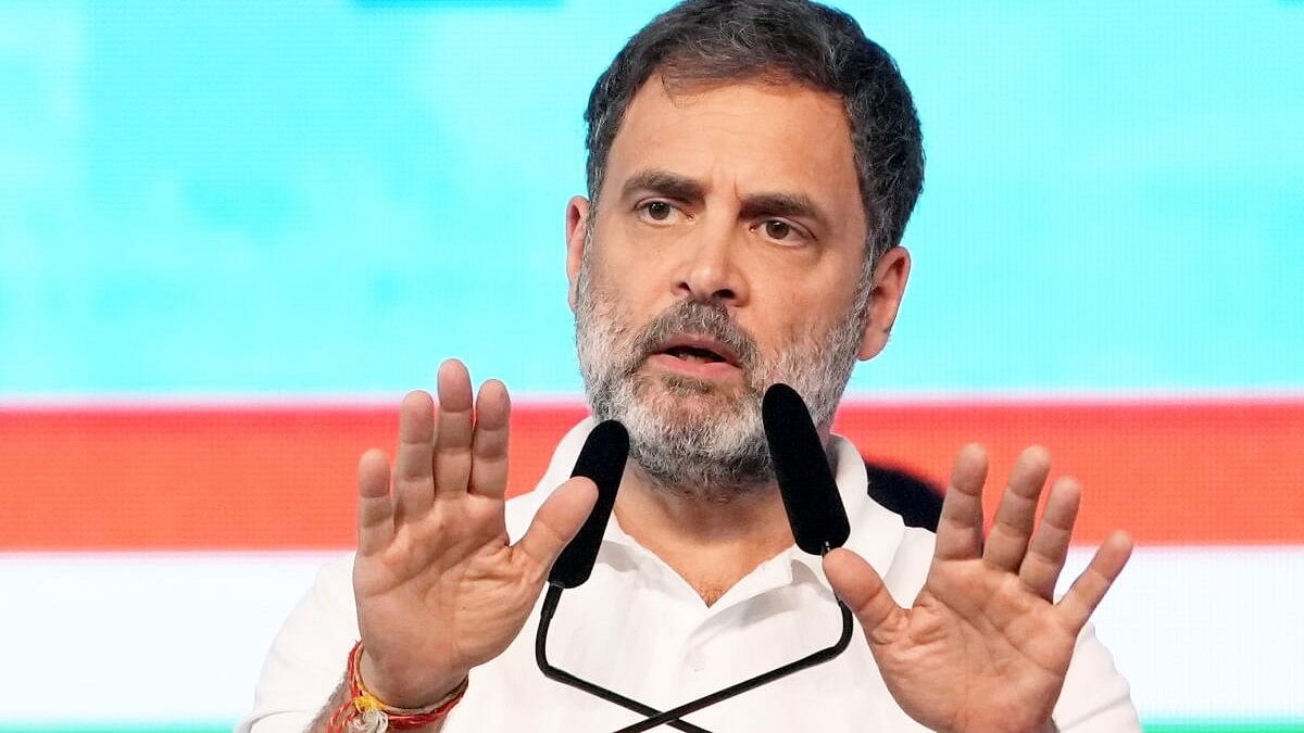 <div class="paragraphs"><p>Congress leader Rahul Gandhi addresses during the Maharashtra Swabhiman rally, in Mumbai.</p></div>