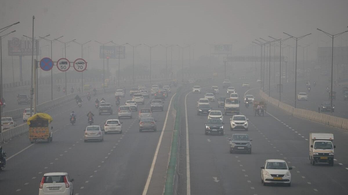 <div class="paragraphs"><p>Vehicles ply on the road amid low-visibility due to smog, in New Delhi, Thursday, November 7, 2024.</p></div>