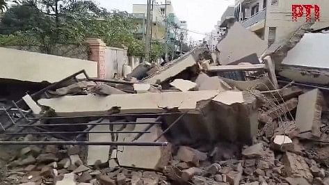 <div class="paragraphs"><p>Screengrab of the video showing building collapsing.</p></div>