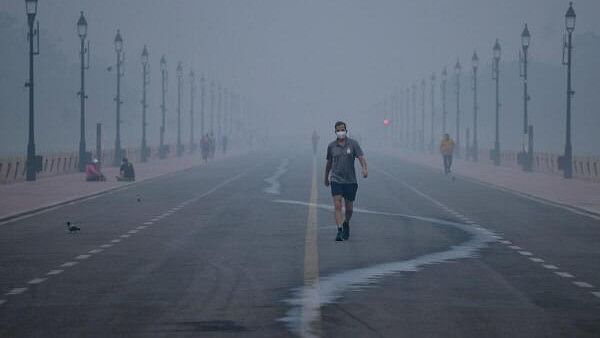 <div class="paragraphs"><p>A pedestrian at Kartavya Path amid smog, in New Delhi.</p></div>