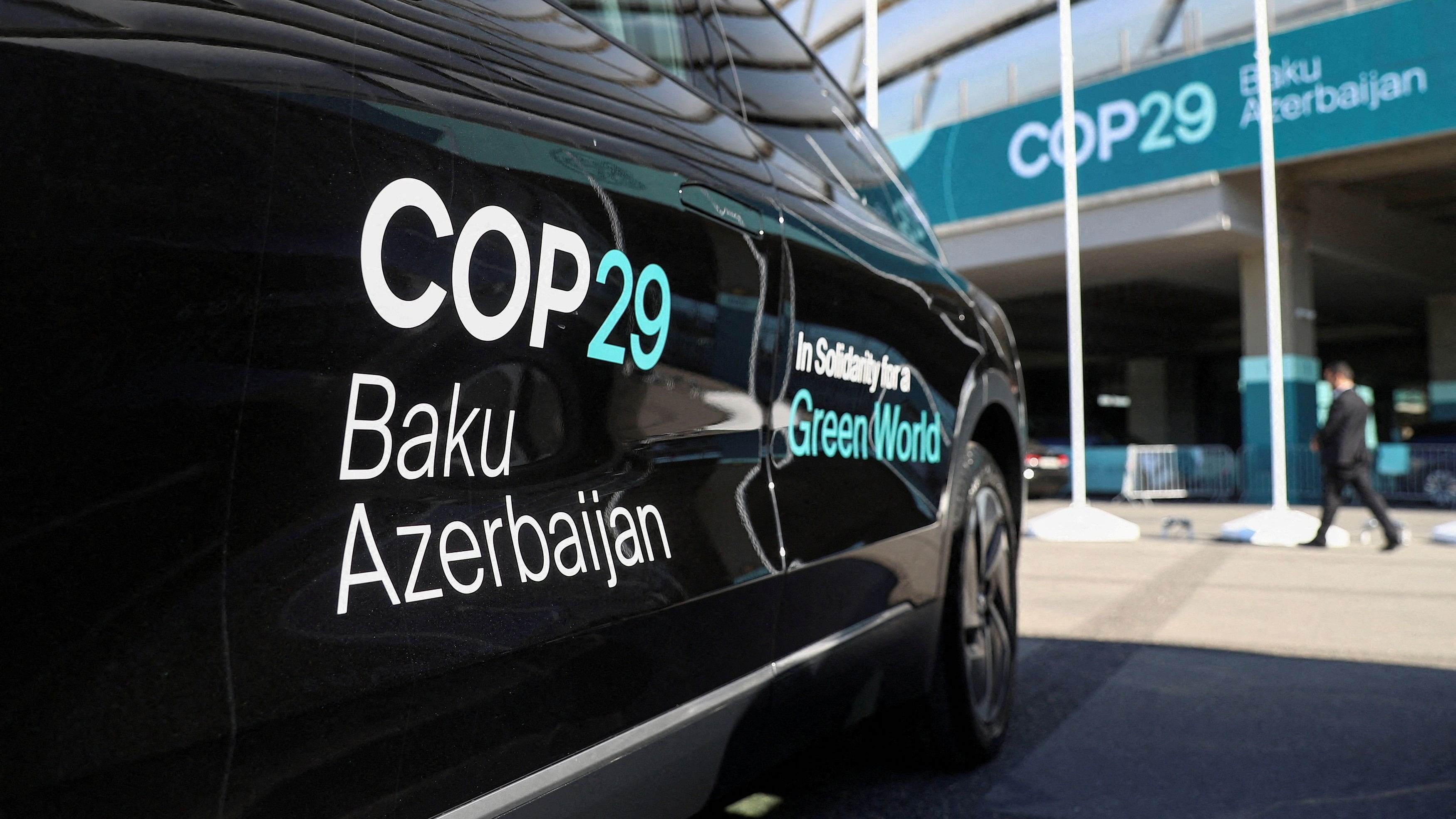 <div class="paragraphs"><p>A car is parked at the venue of the United Nations climate change conference, known as COP29, during a media tour ahead of the summit beginning in Baku, Azerbaijan.</p></div>