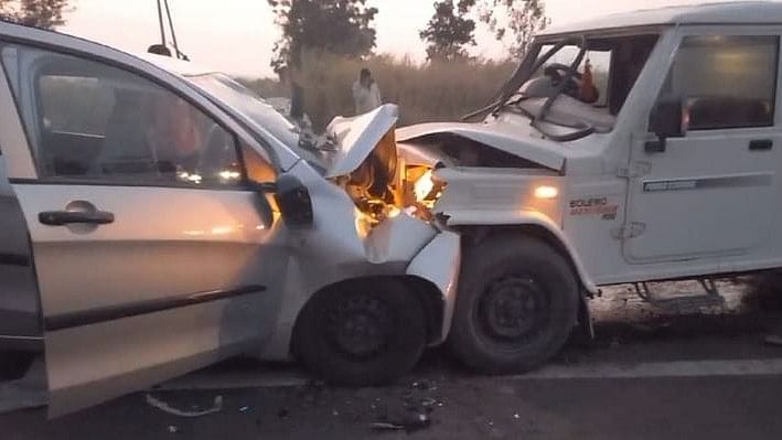 <div class="paragraphs"><p>Collision of a car and Mahindra Bolero Pickup vehicle near Maragutti cross of Kamalapur taluk in Karnataka's Kalaburagi on Saturday early morning.  </p></div>