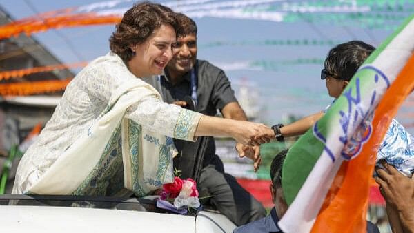 <div class="paragraphs"><p>Congress candidate Priyanka Gandhi Vadra during a roadshow for Wayanad Lok Sabha seat by-polls, at Mananthavady in Wayanad district, Kerala, Sunday, Nov. 10, 2024</p></div>