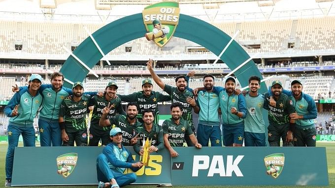 <div class="paragraphs"><p>Pakistan cricketers celebrate with the trophy after winning the ODI series against Australia.</p></div>