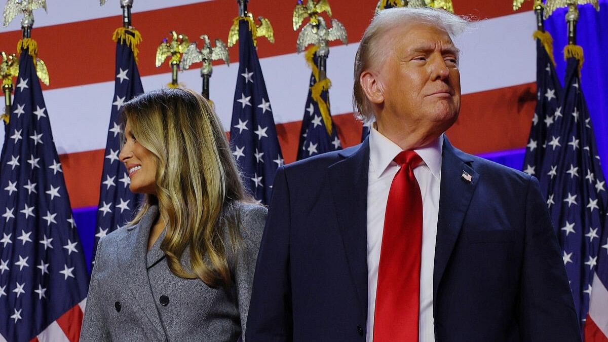 <div class="paragraphs"><p>Republican presidential nominee former US President Donald Trump is joined onstage by his wife Melania at his election night rally at the Palm Beach County Convention Center in West Palm Beach, Florida, US.</p></div>