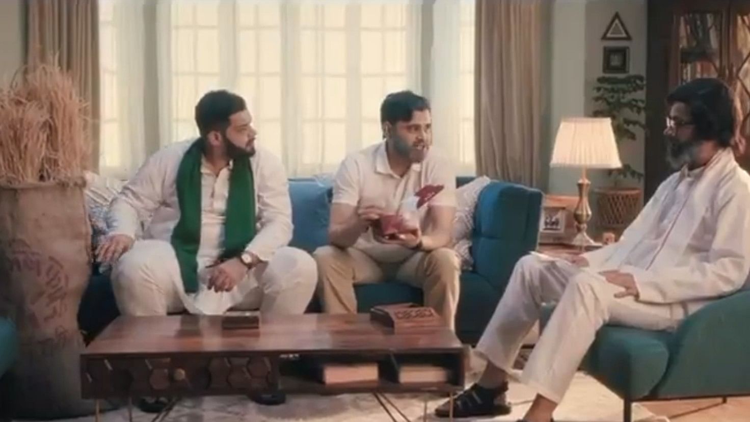 <div class="paragraphs"><p>A screengrab from video showing actors portraying Hemant Soren, Rahul Gandhi and Tejashwi Yadav.</p></div>