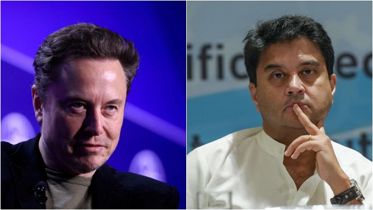 <div class="paragraphs"><p>Elon Musk; Jyotiraditya Scindia (L-R). </p></div>