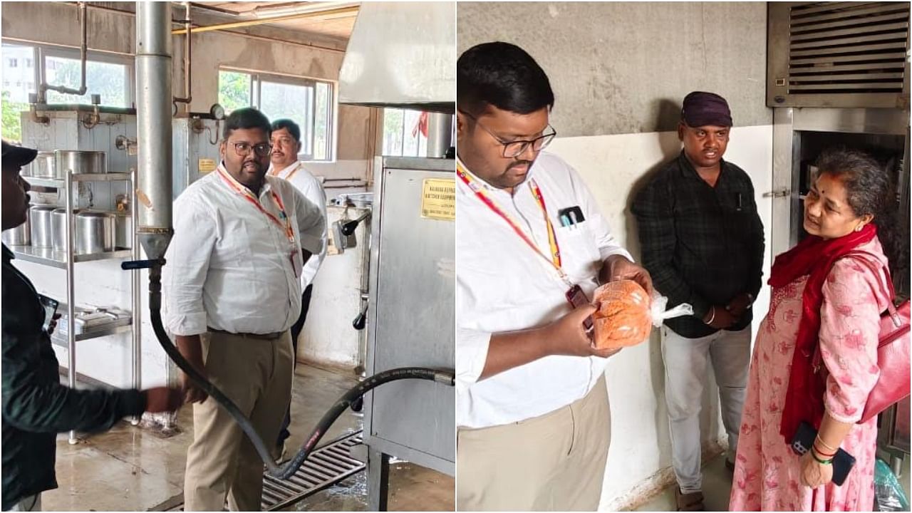 <div class="paragraphs"><p>Designated officer (DO) of FSSAI, Dr S L Ravindra, inspects Indira Canteen Master Kitchen&nbsp;at Alanahalli Circle in Mysuru. </p></div>