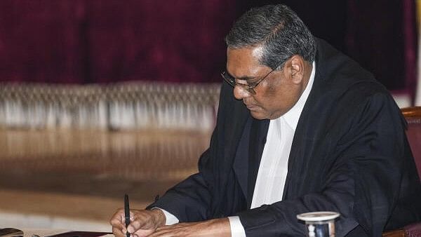 <div class="paragraphs"><p>Justice Sanjiv Khanna after he was sworn-in as the 51st Chief Justice of India during a ceremony at the Rashtrapati Bhavan.</p></div>