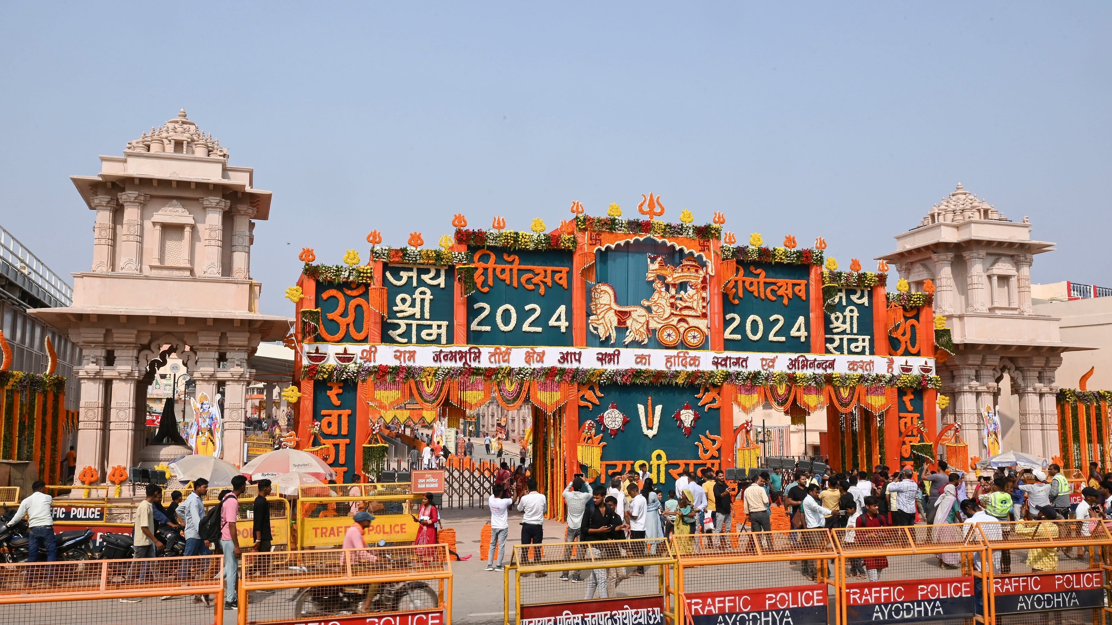 <div class="paragraphs"><p>File photo of decorations at a gate of the Ram temple ahead of Deepotsav celebrations, in Ayodhya  </p></div>