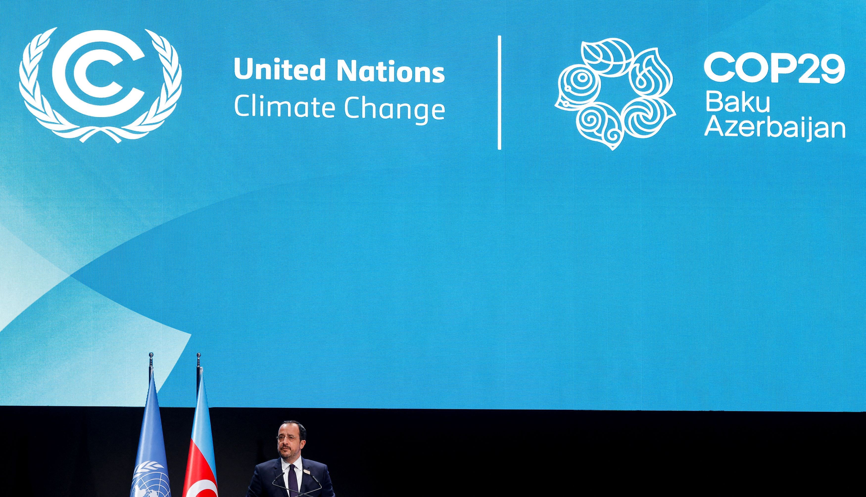 <div class="paragraphs"><p>President of Cyprus Nikos Christodoulides delivers a statement during the United Nations climate change conference COP29, in Baku, Azerbaijan November 12, 2024. </p></div>