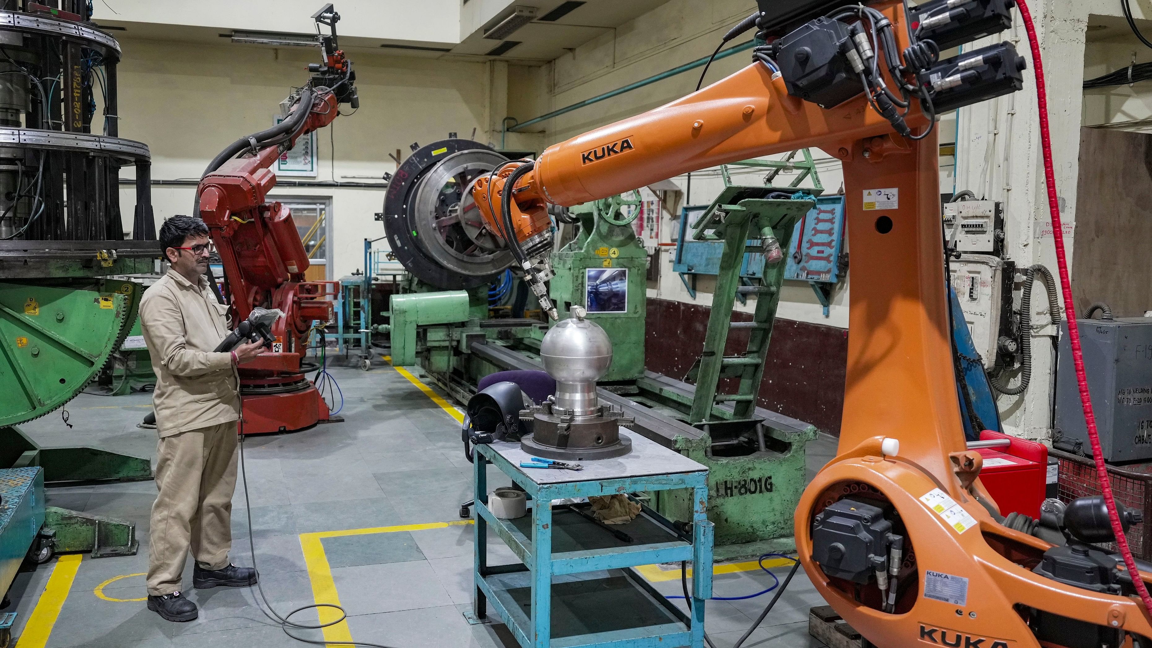 <div class="paragraphs"><p>A worker during the manufacturing of critical components for Indian Space Research Organisation's (ISRO) launches at Godrej Aerospace, in Mumbai.&nbsp;</p></div>