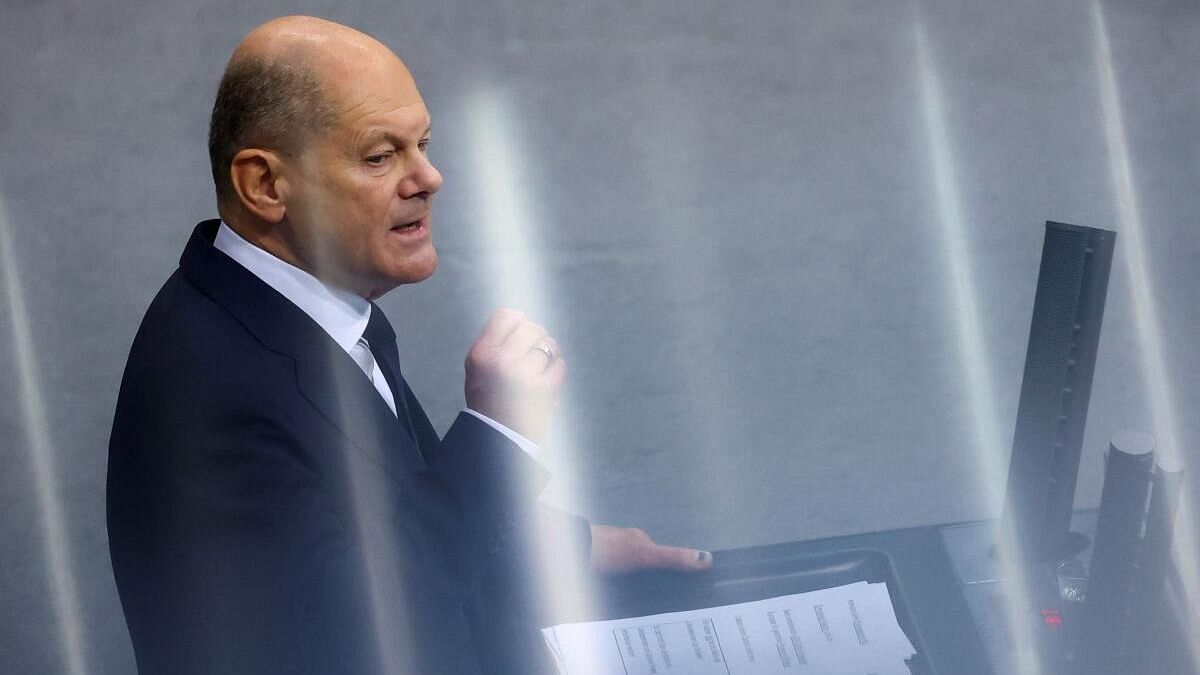 <div class="paragraphs"><p>German Chancellor Olaf Scholz addresses the lower house of Parliament in Berlin.&nbsp;<br></p></div>