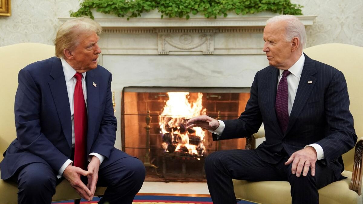 <div class="paragraphs"><p>US President Joe Biden meets with President-elect Donald Trump in the Oval Office at the White House in Washington.</p></div>