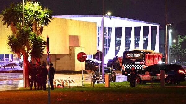 <div class="paragraphs"><p>Police vehicles are seen in front of the Brazilian Supreme Court after explosions in the Three Powers Square in Brasilia.</p></div>